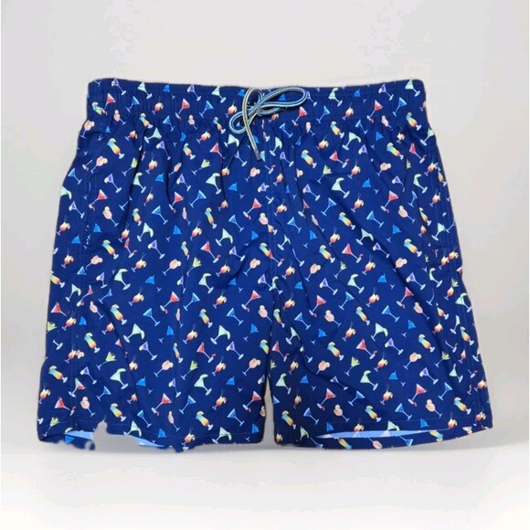 Bugatchi Mens Swim Trunks Size XL Night Blue Rainbow Cocktails Drinks - Picture 1 of 5